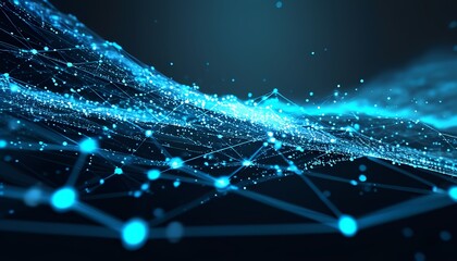 Poster - Dynamic digital waves abstract technology visualization global data networks dark background conceptual viewpoint