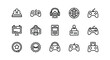 © Richard - Line editable icon set of gaming and technology icons, including game controllers, headsets, and monitors line icon set