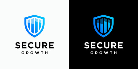 Poster - Shield-shaped growth chart vector logo design with a modern, simple, clean, and abstract style. Icon for business, finance, security, and personal branding.