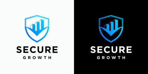 Poster - Vector logo design of growth graph of shield and building shape with modern, simple, clean and abstract style. Icons for business, finance, security, and personal branding.