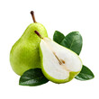 © boxstock production - Fresh ripe green pear with a sliced half isolated on transparent background