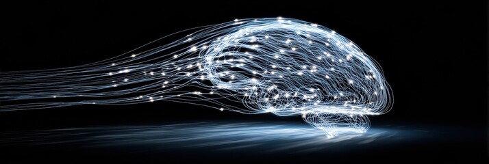 Poster - Curved Light Trail Resembling a Brain Shape at Night in a Dark Environment With Dynamic Illumination