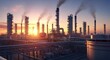 © Ura - Industrial Power Plant with Smoking Chimneys at Sunset, Energy Production and Pollution