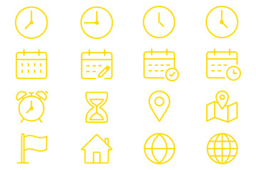 Poster - Time, date and address line icons set. Editable stroke for mobile and web. Isolated on white background. Vector illustration