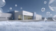 © Kanchanit - Modern corporate building surrounded by bubbles and foam creates clean and fresh atmosphere. image captures wide angle view, emphasizing contemporary architecture and inviting environment