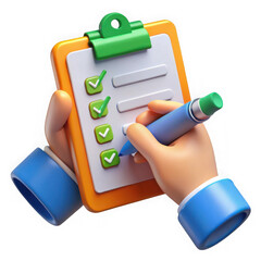 Poster - 3d hand filling checklist with pen isolated on transparent background
