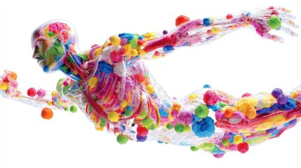 Poster - Vibrant Abstract Watercolor Anatomy, dynamic human form with energetic swirls, colorful orbs, expressive paint strokes, isolated on white, clipart design