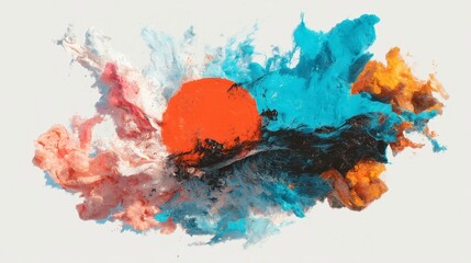 Poster - Cosmic Energy Silhouette, an abstract representation of a vibrant cosmic energy body with a radiating sun, watercolor silhouette on a white background, ideal for creative projects.