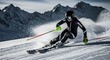 © Martinez - Ski Racer Speeding Down Snowy Mountain Slope