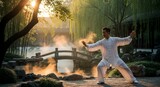 Sunrise Tai Chi Chuan Practice in a Serene Garden