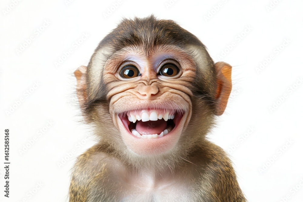 Smiling Monkey: A charming monkey flashes a wide, genuine smile ...