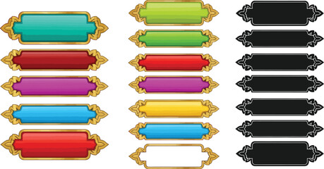 Fototapete - Game ui buttons asset pack vector design with golden frame and different color options
