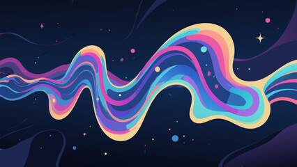Poster - Abstract colorful wavy shape with stars and dots on a dark blue background