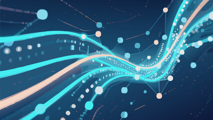 Poster - Abstract digital network design with flowing lines and connected data points illustration