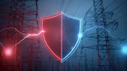 Poster - 
A digital shield with electricity grid elements, symbolizing energy security and protection against cyber attacks,