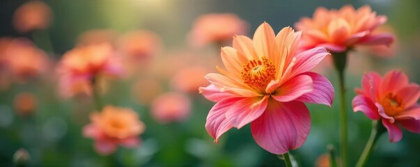 Wall Mural - close-up of vibrant, colorful flowers swaying gently in a breeze, petals blurred by movement capture
