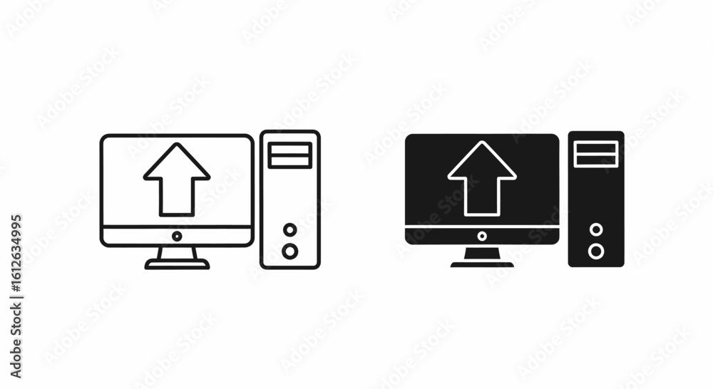 Two black and white computer icons displaying the upload symbol on the ...