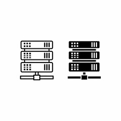 Two server rack icons; one line art, one solid black.  Network connection depicted.