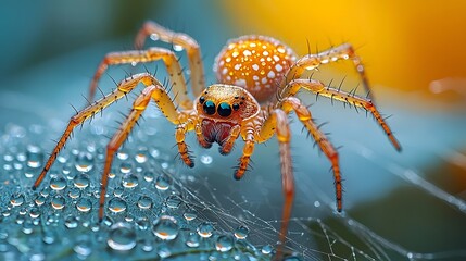 Delicate spider web glistening with morning dew