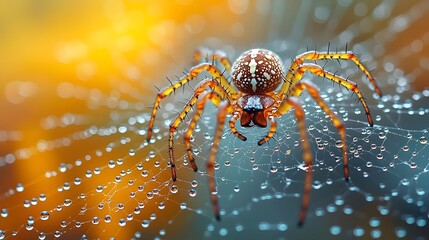 Delicate spider web reflects morning dew in a captivating display of nature s elegance