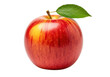 © UniqueStore - One ripe red apple with yellow streaks and green leaf on fruit food