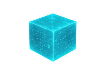 Poster - Rotating blue geometric shape with circuit board pattern, symbolizing technological progression on transparent backdrop