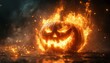 © Md - Jack o lantern pumpkin engulfed in bright orange flames and smoke halloween fire 5