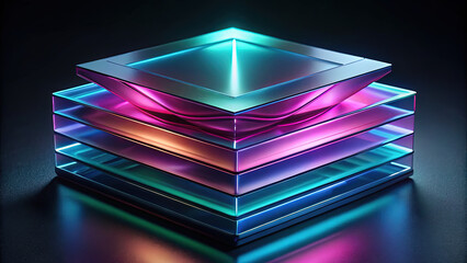 Poster - Abstract Neon Layers: Modern Tech Design with Vibrant Colors and Geometric Shapes for Futuristic Backgrounds and Creative Visuals