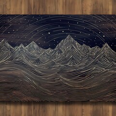 Poster - Mountain range with starry night sky background.
