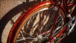 © Ariestia - Close-up view of a polished red bicycle wheel and fender.