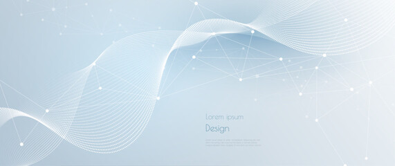 Poster - Vector network connection. Abstract mesh, molecular plexus line and cyberspace. Geometric line, dot on white background. Modern digital technology design for data, ai, science, futuristic background