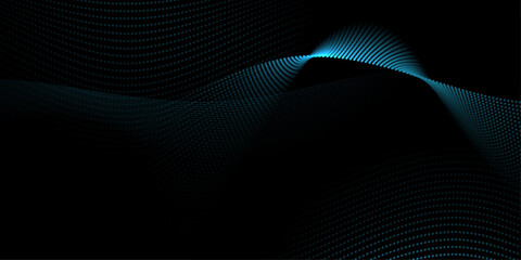 Poster - Vector abstract motion, smooth, light blue wave line pattern, dot particle. Curve and fluid shape on black background. Illustration modern graphic design for luxury wallpaper, futuristic technology