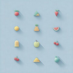 Poster - Colorful fruit and vegetable icons on a light blue background.