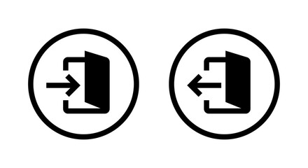 Poster - Account login and logout icon in circular outline. Door with arrow symbol for enter and exit