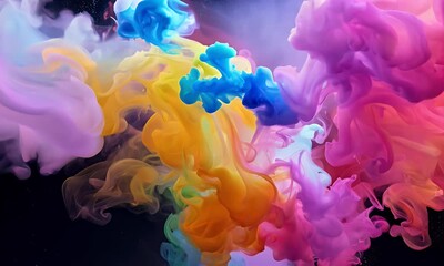 Poster - Abstract Composition of Multicolored Smoke Forms on a Black Background with Dynamic Fluidity and Vibrant Color Blends