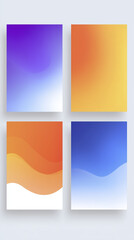 Aufkleber - Abstract gradient illustration with four vibrant backgrounds in purple, orange, and blue hues, featuring smooth transitions and soft curves, ideal for creative design projects and digital applications
