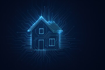 Poster - Smart home energy storage. Digital house icon with circuit patterns, symbolizing smart home technology.