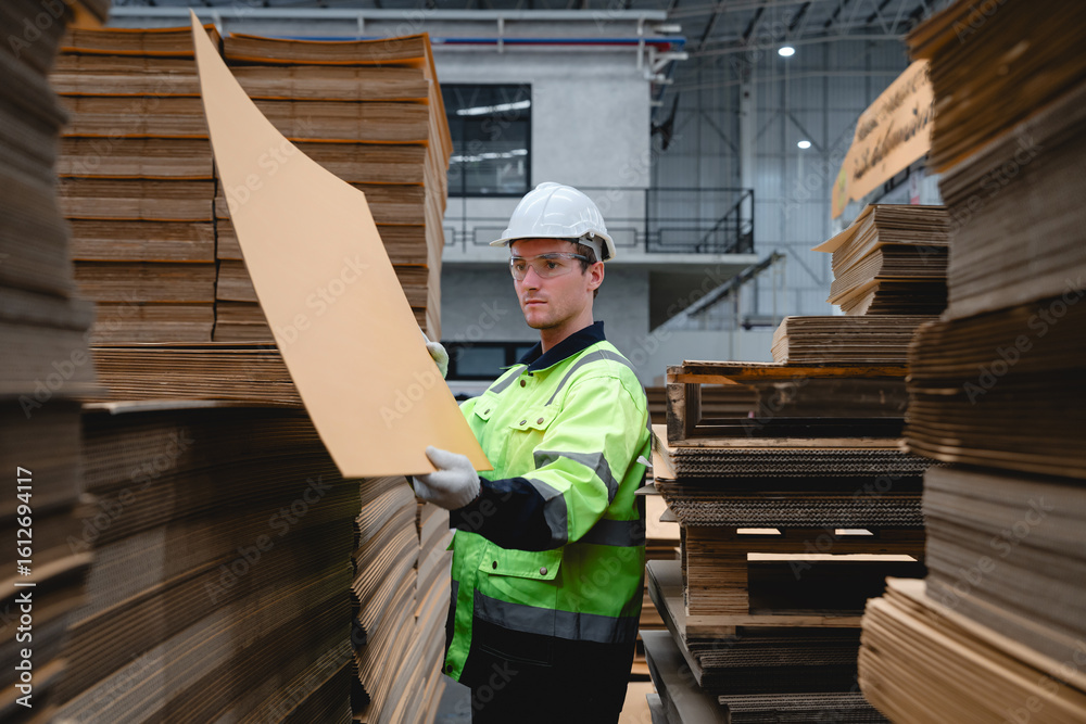 Engineer wearing safety helmet and reflective jacket inspects large ...