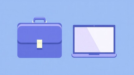 Poster - Simple illustration of a briefcase and a laptop.