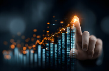 Poster - Manager touches growth graph on analytics dashboard. Business data analysis reports with marketing finance management strategy. Digital charts graphs increase business performance, sales statistic