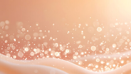 Poster - Abstract beauty background with glowing bokeh and sparkles on a soft peach wave, celebration, holiday, magic, warm, ai
