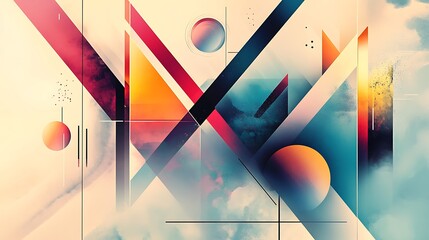 Aufkleber - Vibrant digital artwork abstract geometric shapes with celestial colors for dynamic intersections modern contemporary design visual energy artistic fusion concept.