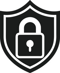 Poster - Black silhouette design of a padlock inside a shield symbolizing security and protection on white background