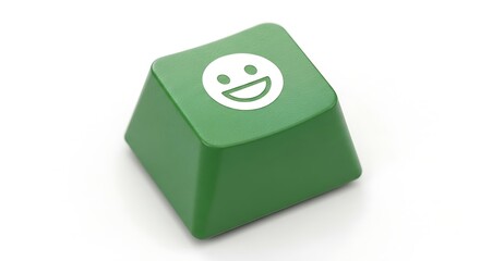 Poster - Green keyboard key with smiley face icon on white background