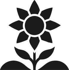 Poster - Black silhouette of a sunflower with sun rays design representing growth and natural sunlight, vector graphic.