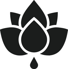 Poster - Elegant black silhouette design of a flower with droplet symbolizing freshness and purity on a white background