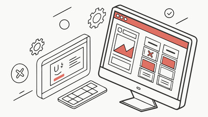 Isometric web development design and user interface ux design for website and application development process