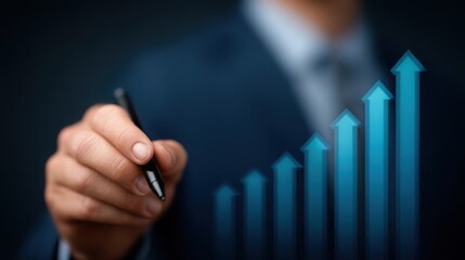 Poster - A man in a suit is drawing a series of arrows on a black background