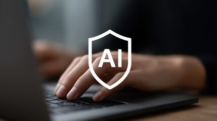 Poster - A person is typing on a laptop with the word AI on the screen