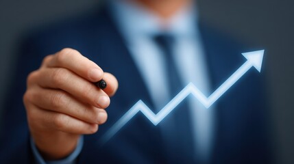 Poster - A man in a suit is drawing a line with a marker that looks like an arrow